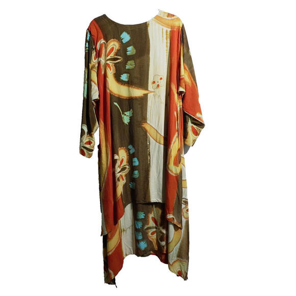 Boho Hippie Tribal Abstract Art to Wear Shark Bite Hem Dress Oversized Caftan - Picture 2 of 4